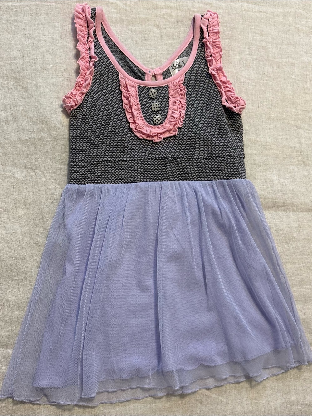Matilda Jane Girls Size 2 Lavender Tulle Dress Grey Geometric Knit Pink Ruffle